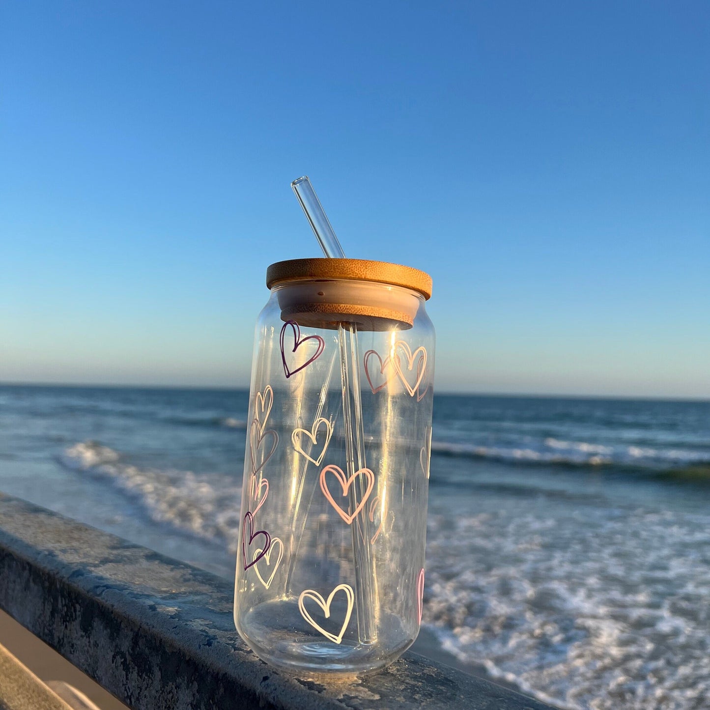 Glass Cups With Lid And Glass Straw