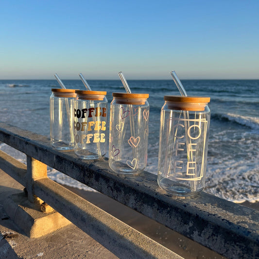 Glass Cups With Lid And Glass Straw